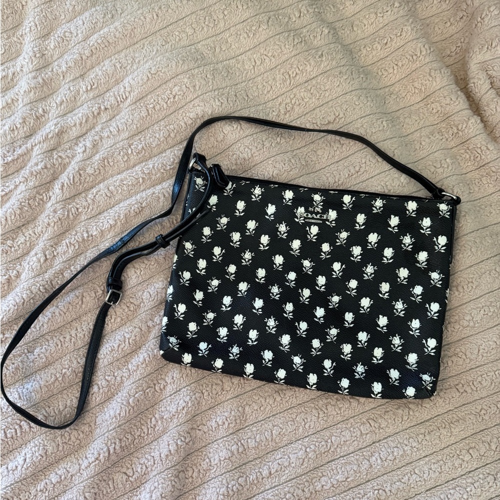 Coach Black Crossbody with White Floral Print